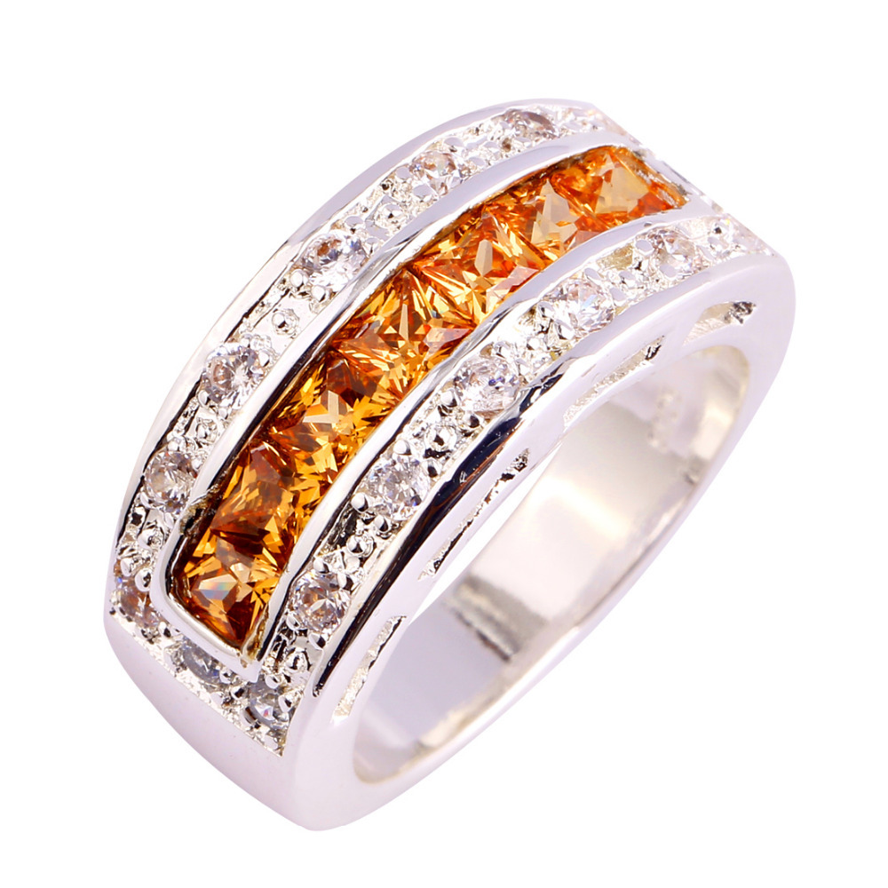 New Trendy Champagne Morganite 925 Silver Ring Size 9 Free Shipping Wholesale Jewelry For Women Christmas
