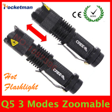 high-quality Mini Black CREE 2000LM Waterproof LED Flashlight 3 Modes Zoomable LED Torch penlight free shipping
