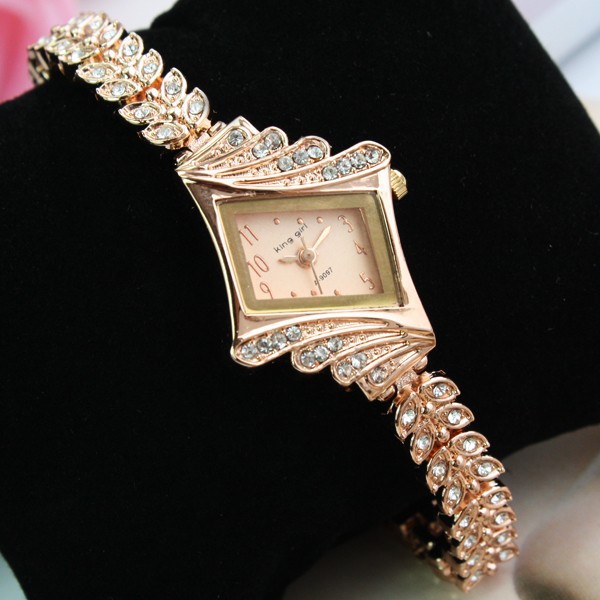 Rose Gold Crystal Rhinestone Leaf buds strap Metal Materials Dress ladies Watch Stylish Women Watches Hours