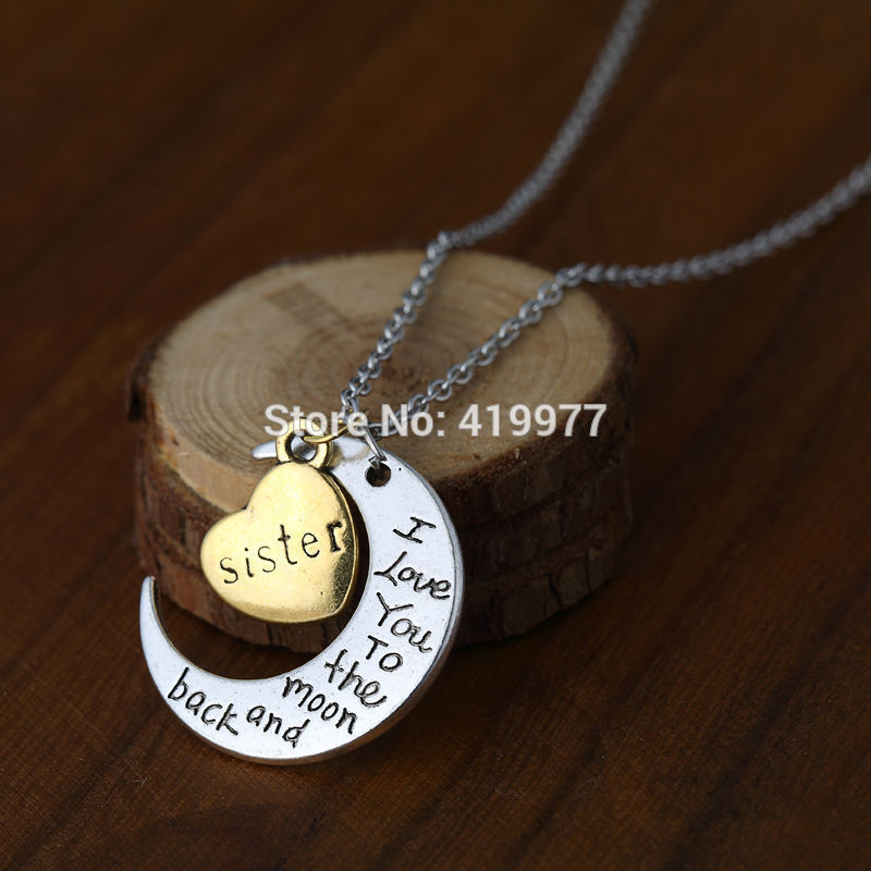 2015 Fashion Hot Antique I Love You To The Moon and Back Pendant Necklace Gift for