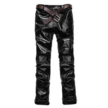 2014 Autumn Fashion Men Male Sliming Pants Black High Quality Faux Leather Casual Long Trousers 3 Sizes