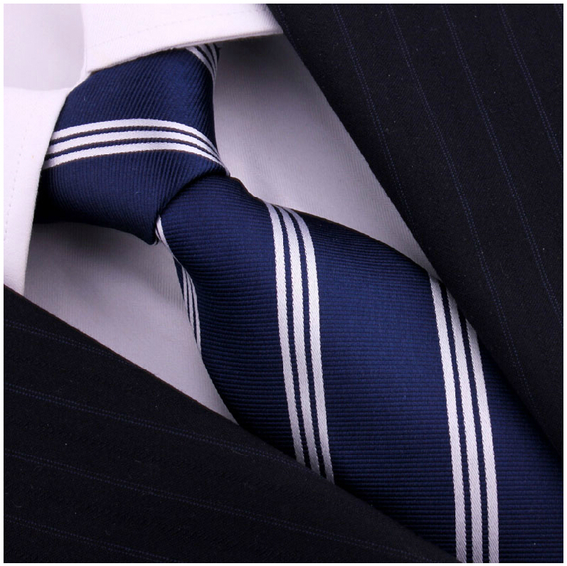 Brand Silk Tie Ties Collar Cravate Neckties Corbatas Blue White Striped For Mans Gentlemen Formal Busniess