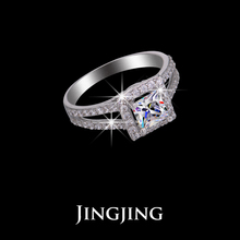 Women s Split Shank Micro CZ pave Marriage Rings with 1 ct Princess Cut Floating Halo