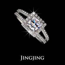 Women s Split Shank Micro CZ pave Marriage Rings with 1 ct Princess Cut Floating Halo