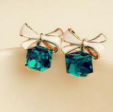 Blue Kiss E480 The Fashion 2014 Chic Shimmer Gold Bow Cubic Crystal Earrings Gold Tone GP