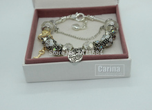 Free shipping women fashion white Personalize Crystal Glass Beads Fits Pandora Style Cuff Bracelets Jewelry 