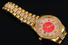 2014 New Women Watch Auto Date Stainless steel gold rose gold red dial Quartz watches Woman