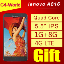 Original lenovo A816 4G FDD LTE cell phones 5.5 inch IPS Qualcomm Quad Core 1GB RAM 8GB ROM Dual Camera 8MP GPS 3G WCDMA