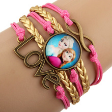 Frozen Elsa princess Anna Olaf Glass Beads Antique Charm infinity Love Bracelet Wristbands Jewelry Gift free