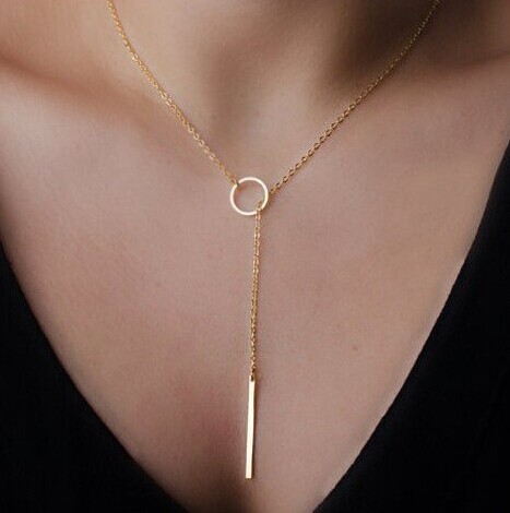 New fashion Chic Y Shaped Bar Circle Lariat Bar Circle chain Necklace gift for women girl