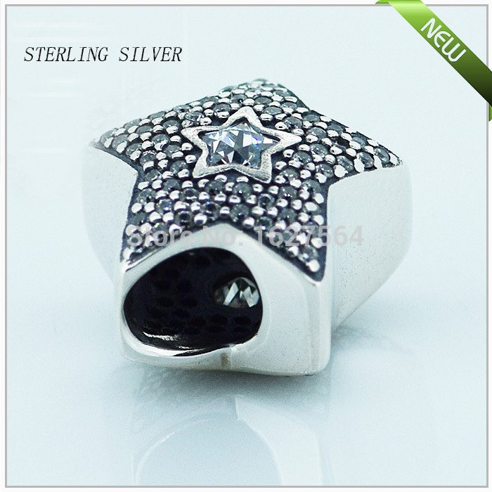 FL103 Pave Wishing star 925 sterling silver cubic zirconia Charm Beads Fits Pandora Bracelet Diy free