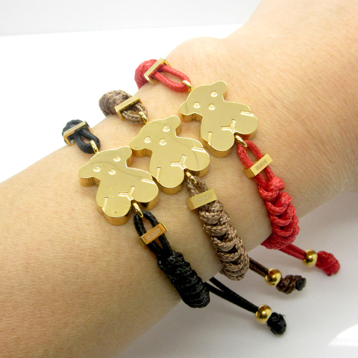 New 2015 Fashion Jewelry Braided Leather Nylon Rope Women Little Bear Bracelet Cute Bear Chain Bracelets