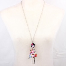 Neway doll necklace dress trendy new pendant 2015 acrylic alloy cute girl women red flower figure