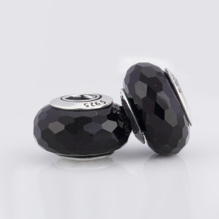 Authentic 925 Sterling Silver Fascinating Black Faceted Murano Glass Beads Fit Pandora Bracelets Hand Made Jewelry