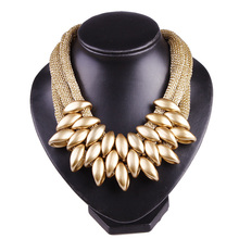 N035 HOT Women Punk Gold Acrylic Waterdrop Pendant Close Knit Multilayer Twist Chain Chunky Choker Necklaces