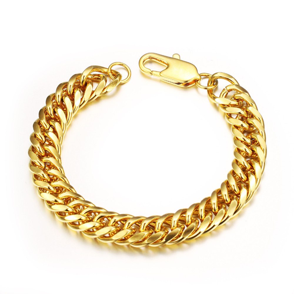 Classic Chain Bracelet 18K GOLD Bracelet cool men gold bracelet link 8 10 12MM wedding jewellery