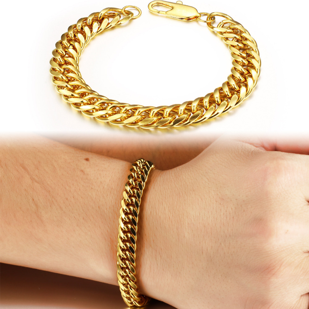Classic Chain Bracelet 18K GOLD Bracelet cool men gold bracelet link 8 10 12MM wedding jewellery