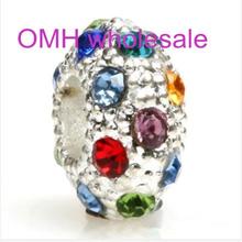 OMH wholesale 2pcs 925 Silver Czech Drill crystal Beads Charms Big Hole Fit for Bracelet DIY