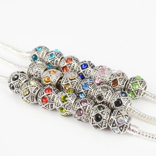 Wholesale 20 Pieces Lots Multi Crystal Antique Silver Plated 10 x 8mm Spacer Charm Alloy Beads