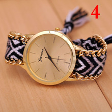 2015 New fashion cute handcrafted Woven quartz watch geneva famous brand gold dial clock women casual