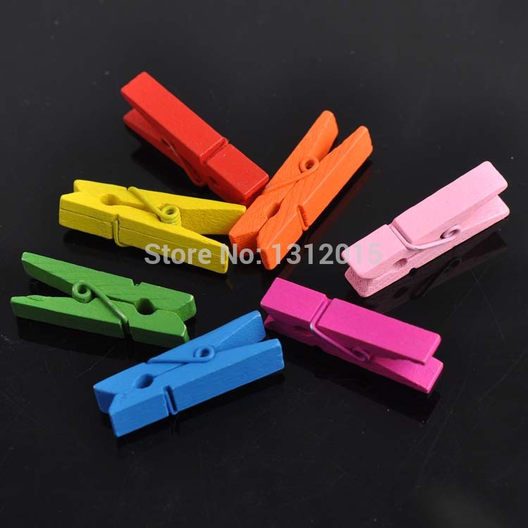 100PCs Wooden Clothespin Craft Clips Mixed Colors 26x7 5mm For DIY Jewelry fingdings PDB013