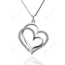 Free shipping Fashion jewlery Wholesale 18K Gold Plating Crystal Love Double Heart Pendants Necklace For Women Gift N003