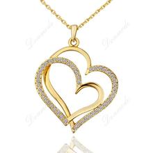 Free shipping Fashion jewlery Wholesale 18K Gold Plating Crystal Love Double Heart Pendants Necklace Accessories N003