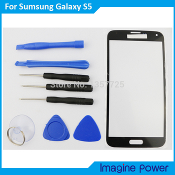 Черный новый замена внешний переднее стекло объектива щебень для Samsung Galaxy S5 i9600 + клей + инструментов