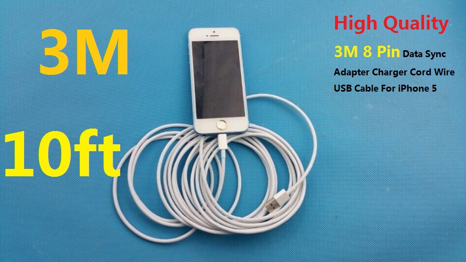 1pcs ios8 8pin to USB 2 0 Adapter data charger cable 10ft 3M super long cords