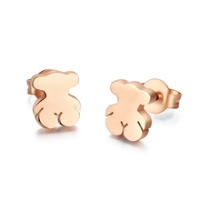 2015 Fashion pendientes to.us bear earrings cute teddy bear design stud earrings  for women pendientes oso/Rose Gold