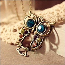 2015 New Fashion vintage Colorful Cute OWL pendant necklace Hollow Out pendants Set Auger alloy necklace