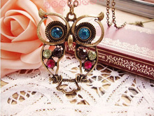 2015 New Fashion vintage Colorful Cute OWL pendant necklace Hollow Out pendants Set Auger alloy necklace
