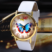Watch Womens Girl Butterfly Pattern PU Leather Strap Analog Quartz Wrist Casual Watch Wristwatches