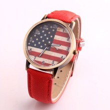 2015 hombres mujeres moda europea y americana de la bandera nacional correa de cuero del vestido relojes digitales de cuarzo relojes hombre párrafo