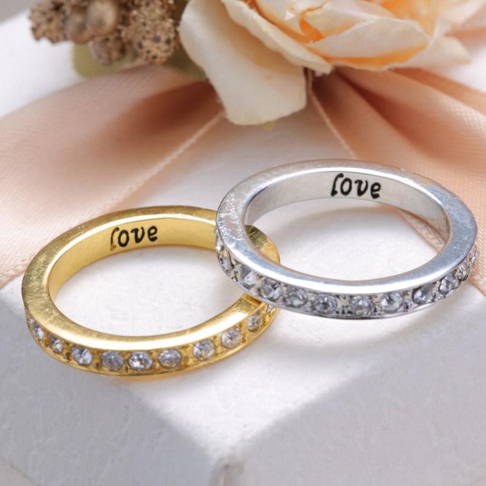 2015 newest sliver gold plated Austrian crystal Rhinestone Love couple rings best gifts for Valentine s