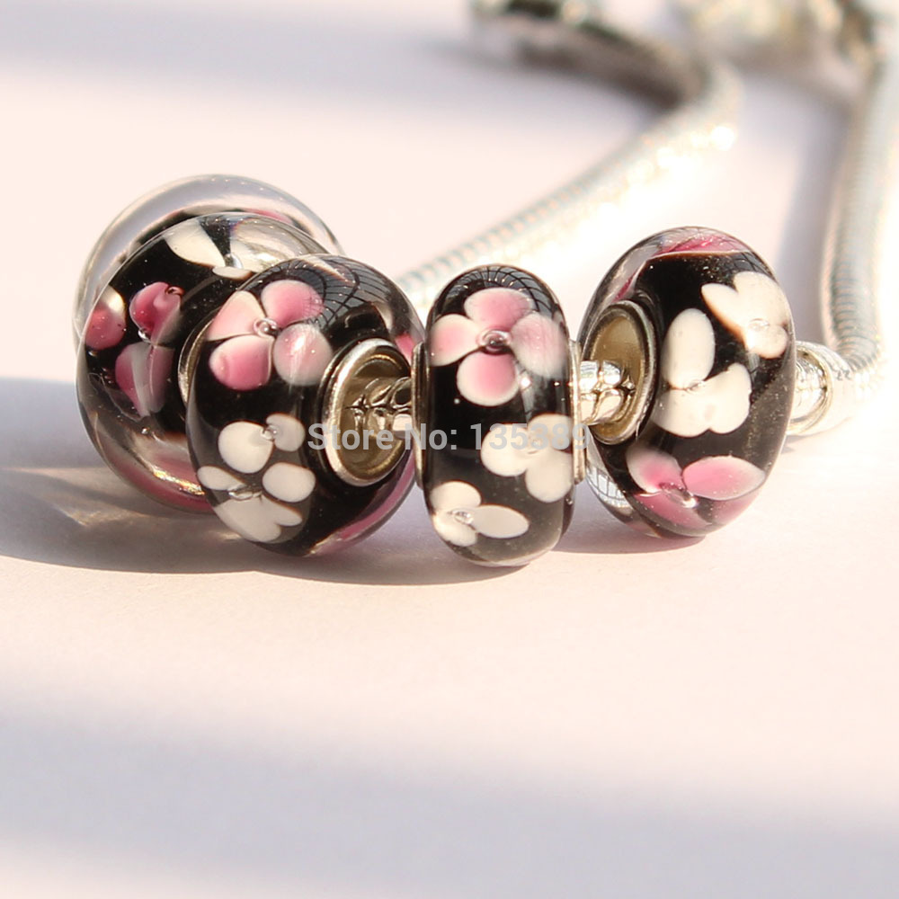 2pcs High quality DIY Jewelry accessories big hole plum blossom Murano beads apply to fit Pandora