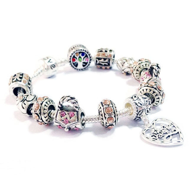 NEW European Charm Bracelet 925 Silver Daughter Beads full Crystal Beads Women Diy Beaded Heart Love