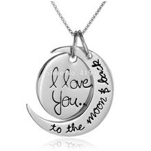 2015 Valentine’s Day ” I Love You To The Moon and Back” Silver Pendant Necklace Women Girl Gift Chain Statement Necklace Jewelry