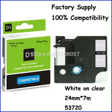 (Freeshipping) White on Clear 24mm*7m Laminated Adhesive Compatible Dymo D1 Label Tape 53720