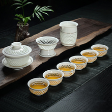 9pcs 1serving cup 1gaiwan 1tea strainer 6teacups Jingdezhen ceramic tea set japanese bone china tea set