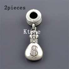 2 Pieces/lot,2015 New Arrival 925 Silver Beads vintage moneybag Pendant ,Fit Pandora Charms Bracelets & Necklace,SPP052