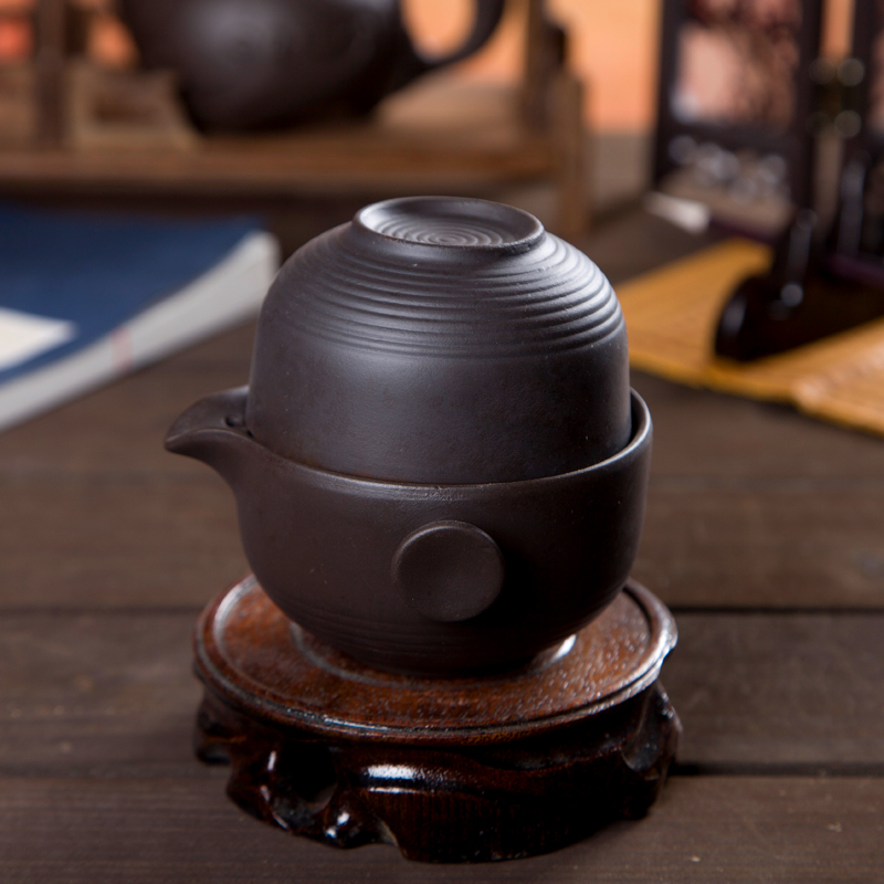 2pcs 1teapot 1teacup Korean style black color heart Yixing purple clay tea cup tea kettle gaiwan
