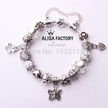 2015 DIY Handmade Women s White Color Snake Chain Charms Bracelet Bangle Jewelry Fit with European
