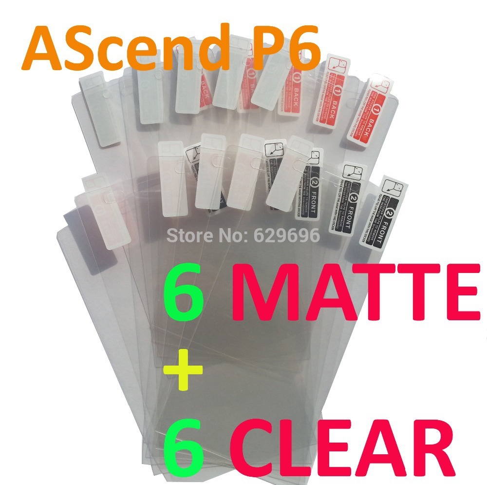 6pcs Clear 6pcs Matte protective film anti glare phone bags cases screen protector For Huawei AScend
