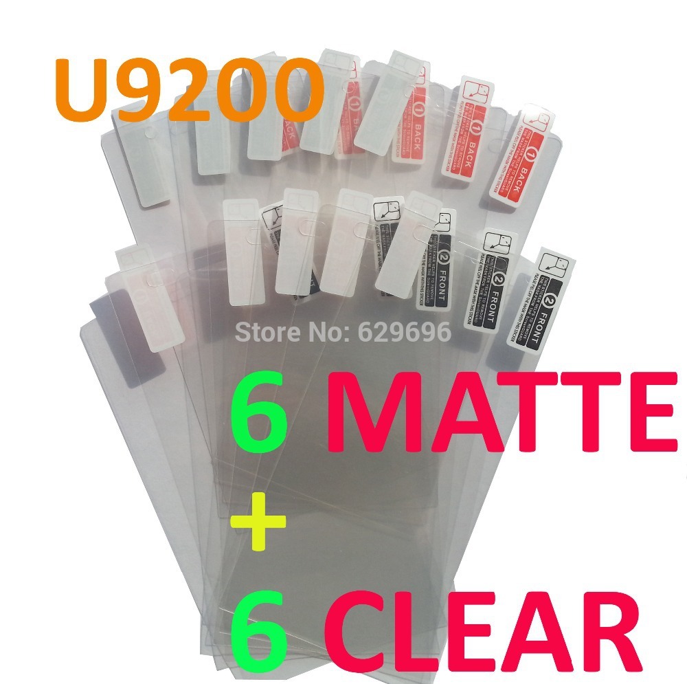 6pcs Clear 6pcs Matte protective film anti glare phone bags cases screen protector For Huawei U9200