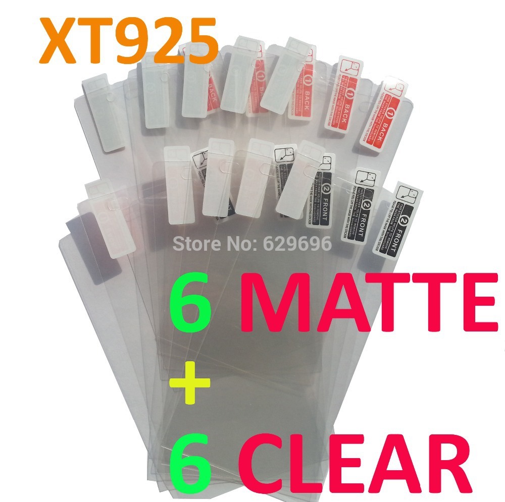 6pcs Clear 6pcs Matte protective film anti glare phone bags cases screen protector For Motorola XT925