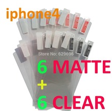 12PCS Total 6PCS Ultra CLEAR + 6PCS Matte Screen protection film Anti-Glare Screen Protector For Apple iphone4 4S