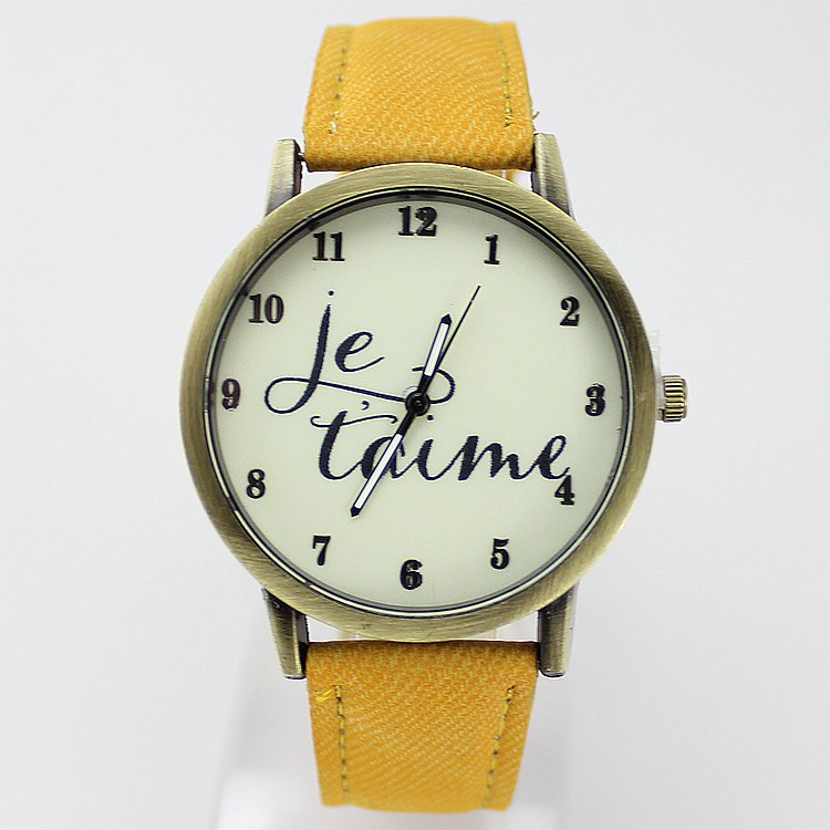 Wristwatch 2015 New Fashion Brand Quartz Casual Watch English Letter Fabric Leather Strap Cartoon Watch Men