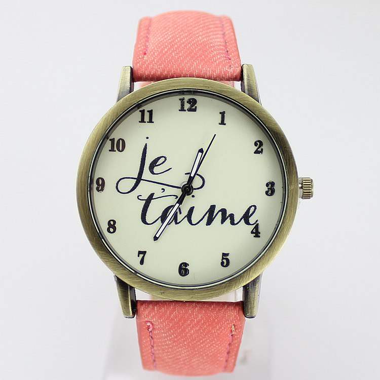 Wristwatch 2015 New Fashion Brand Quartz Casual Watch English Letter Fabric Leather Strap Cartoon Watch Men