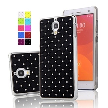 Shining Rhinestone Diamond Rubberized Matte Hard Cover With Silver Chromed Skin Case For Xiaomi 4 Mi4 M4 Mobile Phone Bags